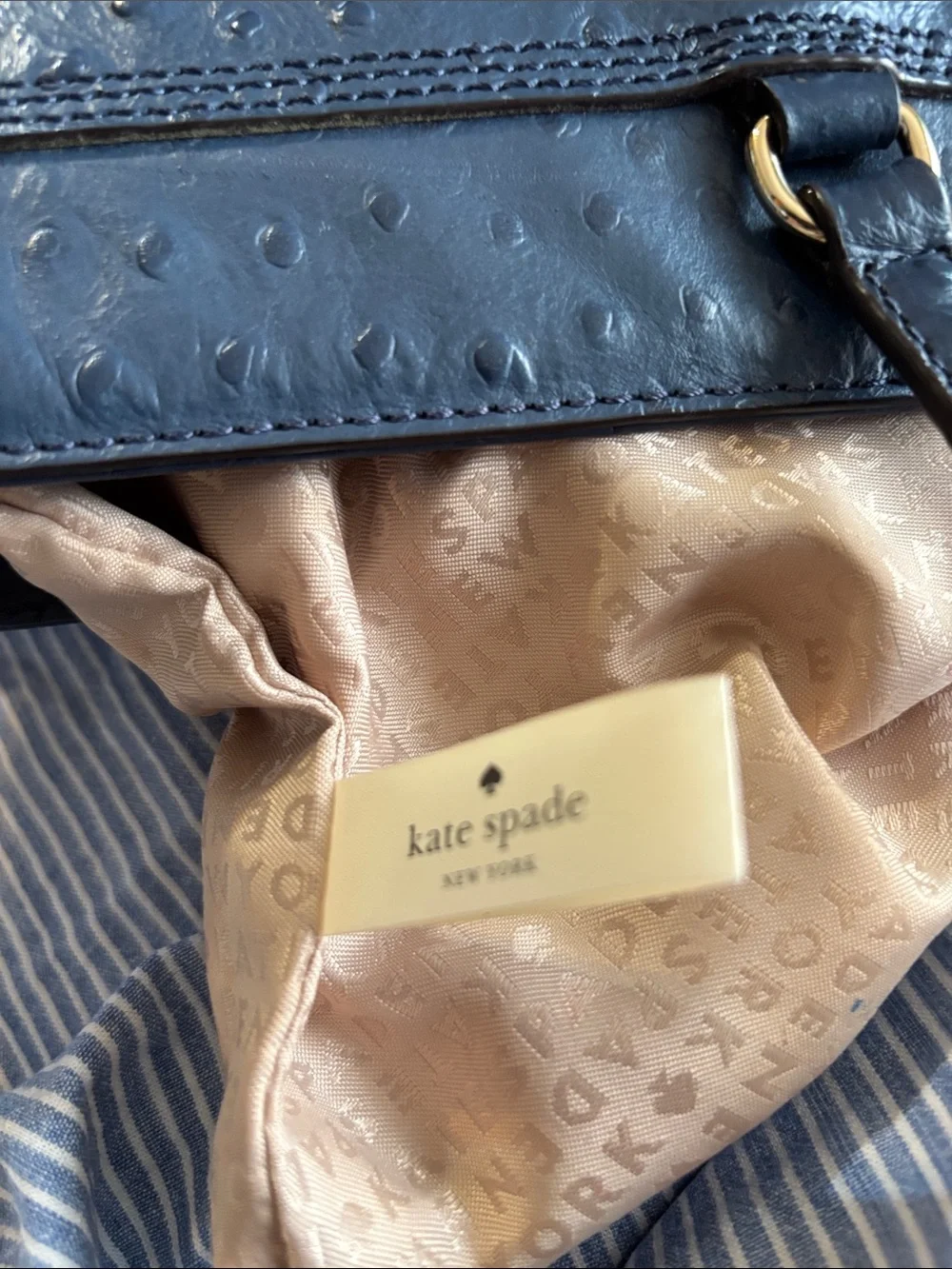kate spade Navy-Ostrich Leather Shoulder Tote
